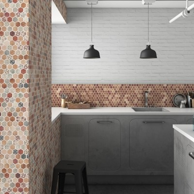 1.4"x1.4" Terre Hexagon Glass Mosaic