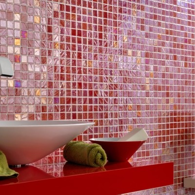 red wall 1"x1" Titanium Squares Glass Mosaic tile