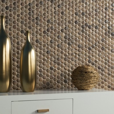 1.4"x1.4" Wood Hexagon Glass Mosaic
