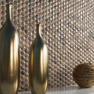 1.4"x1.4" Wood Hexagon Glass Mosaic