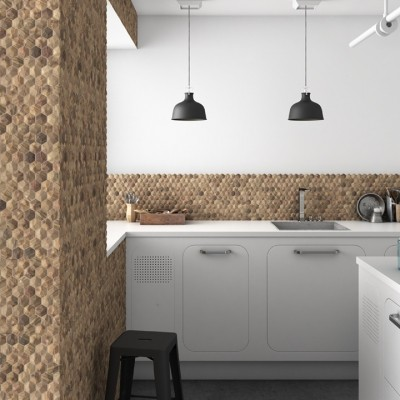 1.4"x1.4" Wood Hexagon Glass Mosaic