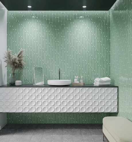 Grace O Sage Gloss 3x12 bathroom tile