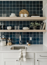 Cloe Ceramic Tile in Blue 5x5 kitchen