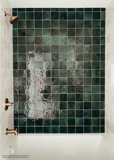 Cloe Ceramic Tile in Green 5x5 bathroom