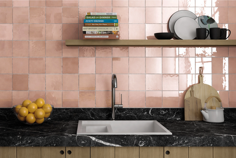 Cloe Ceramic Tile in Pink 5x5 kitchen