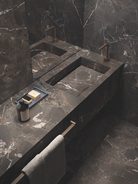 Breccia Imperiale Porcelain Slab bathroom