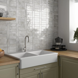 Soco Grey Gloss Porcelain Tile 2x6 kitchen backsplash