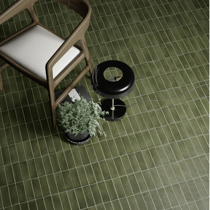 Soco Green Matte Porcelain Tile 2x6 floor tile