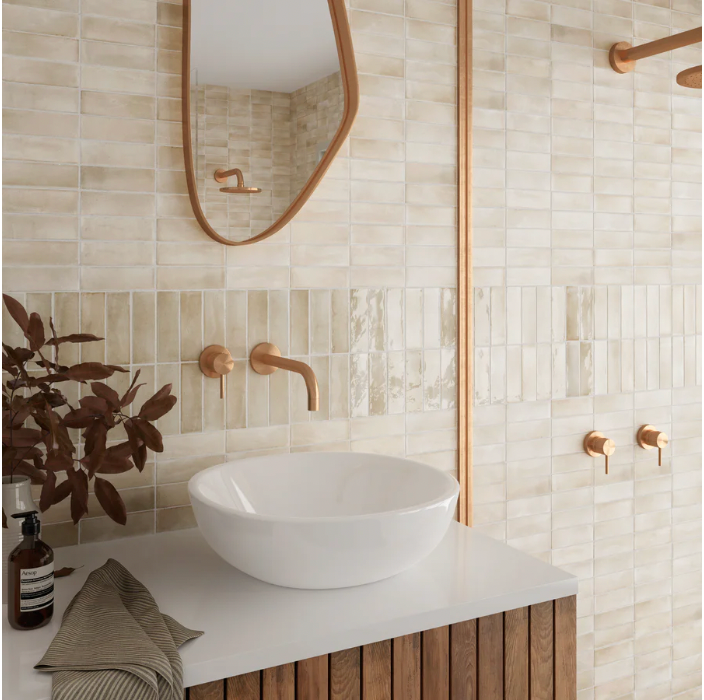 Soco Beige Gloss Porcelain Tile 2x6 bathroom tile