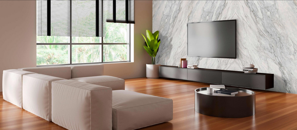 Bianco Stella Slab living room