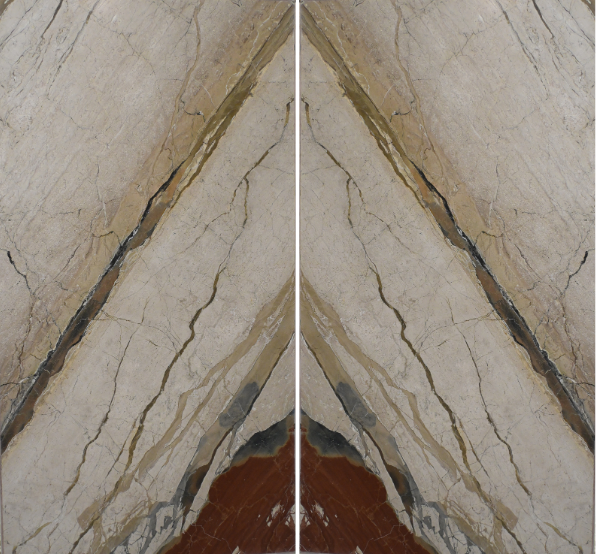 Mirrored stone slabs illustrating bookmatching