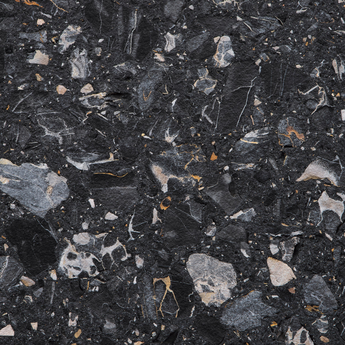 Nero Portoro Terrazzo Scavato Agglomerated Marble Bush Hammered 49" x 120" Natural Stone slab