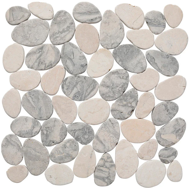 swirl grey beige Cobbles mosaic stone pebble tile tumbled