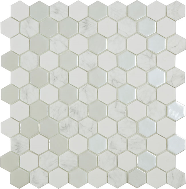 Glass 1.4”X1.4” Hexagon Tile antartica snow