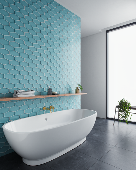 azure bathroom tile Elongated Hexagon Gloss Glass Mosaic