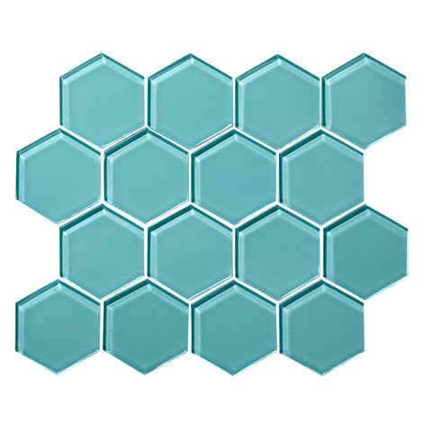 azure Hexagon Gloss Glass Mosaic