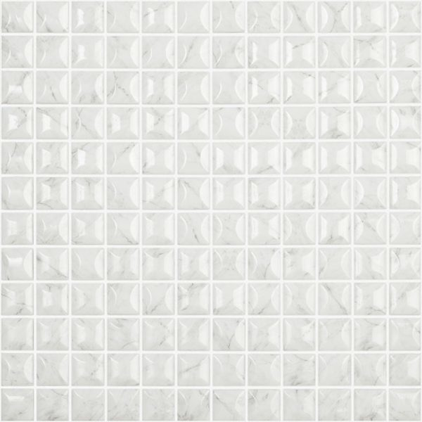 grey tile 1"x1" Marble Edna Carrara Bright Squares Glass Mosaic