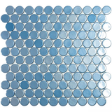 1"x1" Bright Penny Round Glass Mosaic bright dark blue tile
