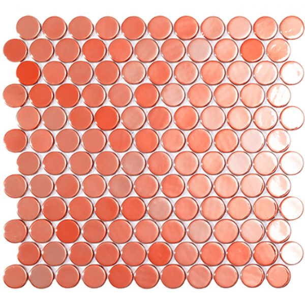 1"x1" Bright Penny Round Glass Mosaic coral tile