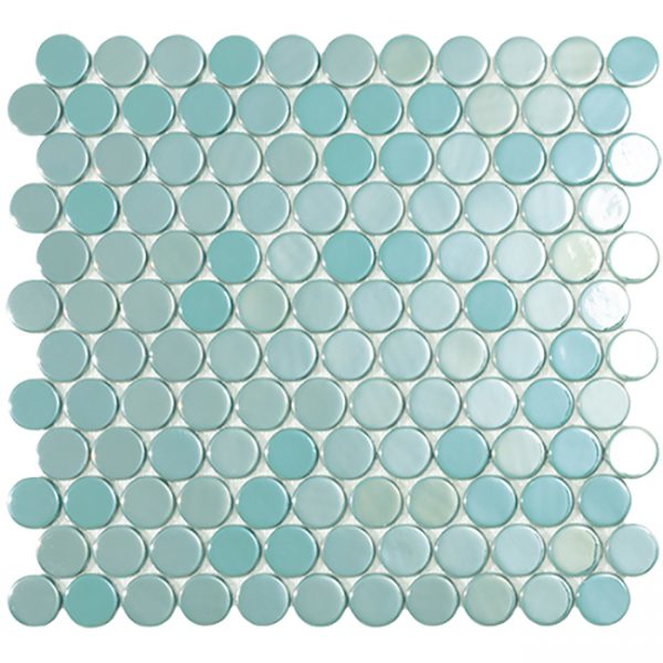 1"x1" Bright Penny Round Glass Mosaic bright turquoise tile