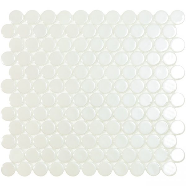 1"x1" Bright Penny Round Glass Mosaic bright white tile