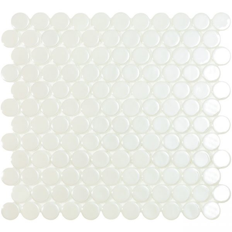 1"x1" Bright Penny Round Glass Mosaic bright white tile