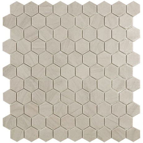 1.4"x1.4" Desert Hexagon Glass Mosaic cloud dancer tile