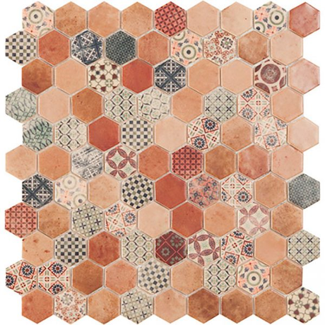 decor beige mix 1.4"x1.4" Terre Hexagon Glass Mosaic tile