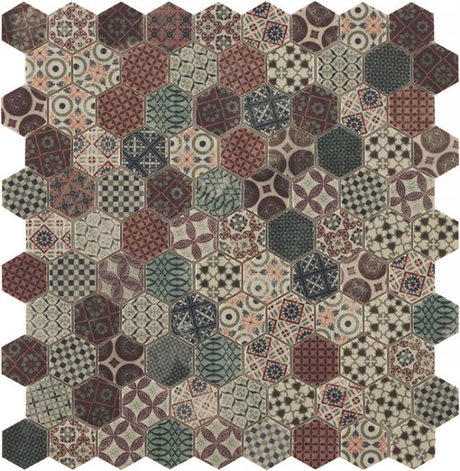 decor beige 1.4"x1.4" Terre Hexagon Glass Mosaic tile