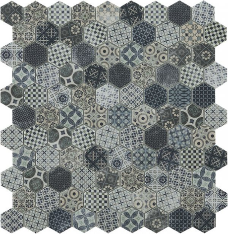 decor blue 1.4"x1.4" Terre Hexagon Glass Mosaic tile