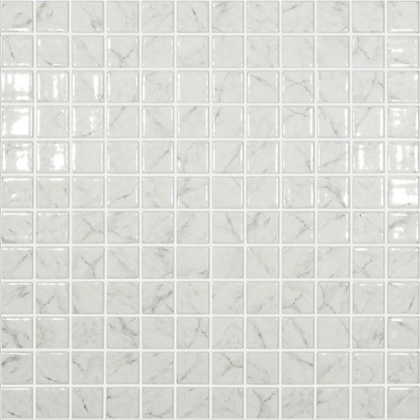 grey 1"x1" Marble Carrara Bright Squares Glass Mosaic tile