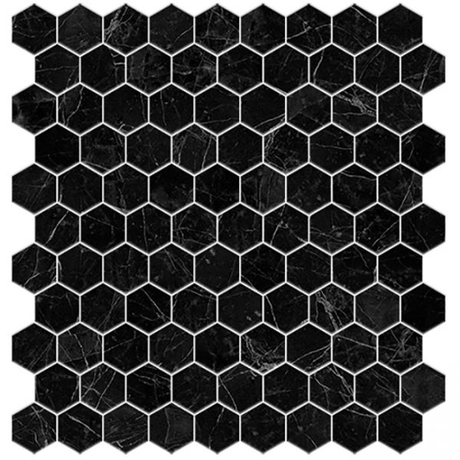 marquina 1.4"x1.4" Supreme Hexagon Glass Mosaic tile