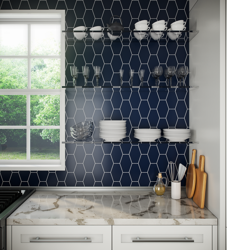 Elongated Hexagon Matte Glass Mosaic