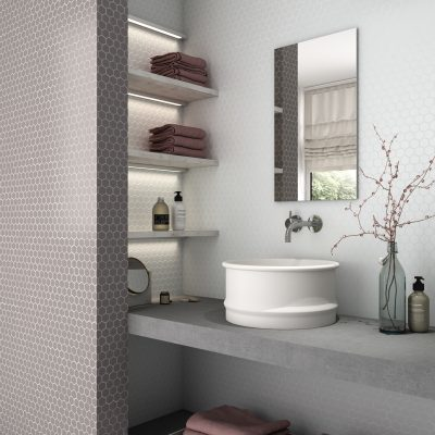bathroom 1.4"x1.4" Nordic Hexagon Glass Mosaic tile