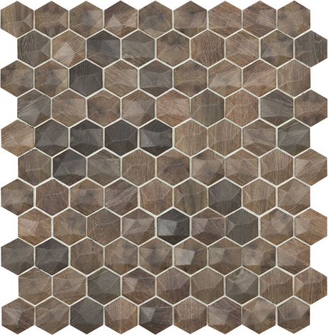 royal wall 1.4"x1.4" Wood Hexagon Glass Mosaic tile