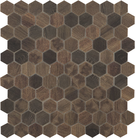 dark woods 1.4"x1.4" Wood Hexagon Glass Mosaic tile