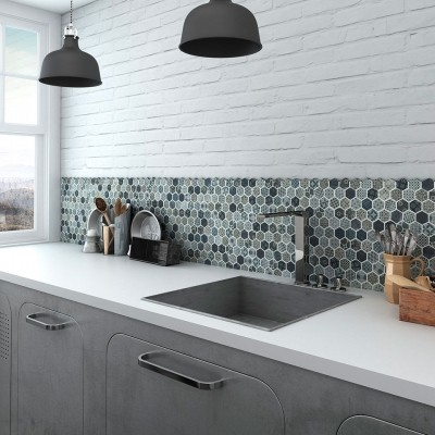 kitchen backsplash 1.4"x1.4" Terre Hexagon Glass Mosaic tile