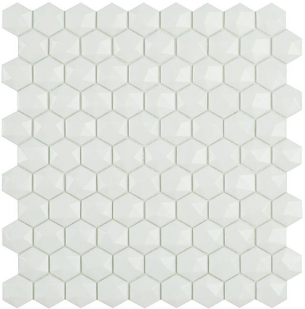 white nordic 1.4"x1.4" Nordic 3D Hexagon Glass Mosaic tile