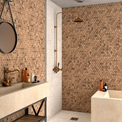 bathroom 1.4"x1.4" Wood Hexagon Glass Mosaic tile